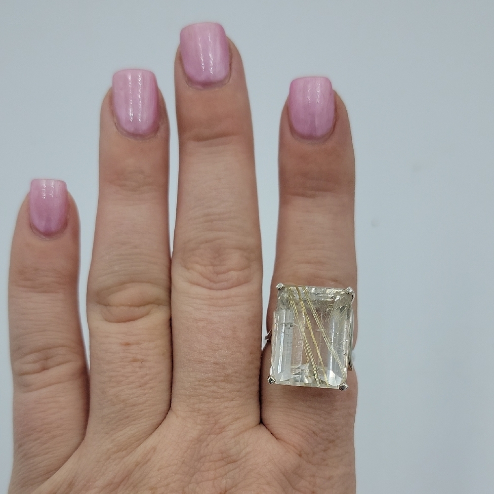 Silver Emerald Cut Gemstone Ring - image 4